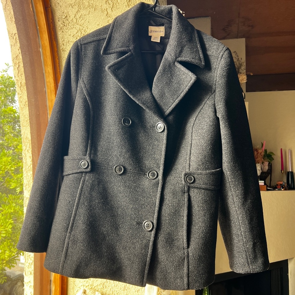 St. John's Bay Charcoal Double-Breasted Wool-Blend Peacoat